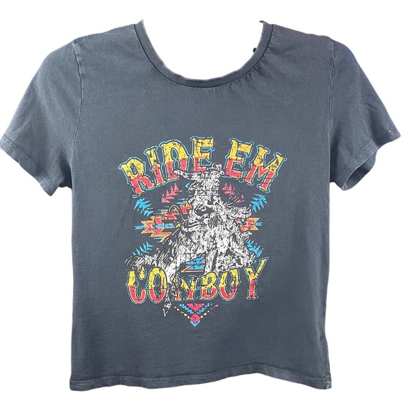 Rock & Roll Denim Tops - Rock & Roll Denim Ride Em Cowboy Graphic Tee Western Cowgirl T Shirt Womens S